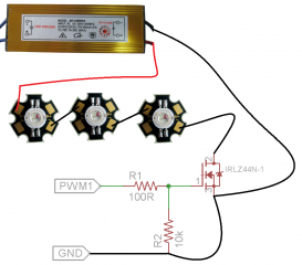 Circuit with MOSFET for LED's.